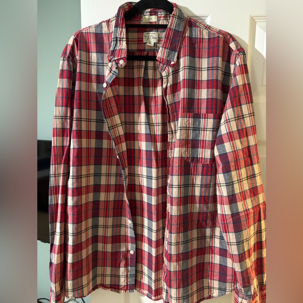 J Crew 100% Cotton Indian Madras Plaid Button Down Slim Fit XL EUC